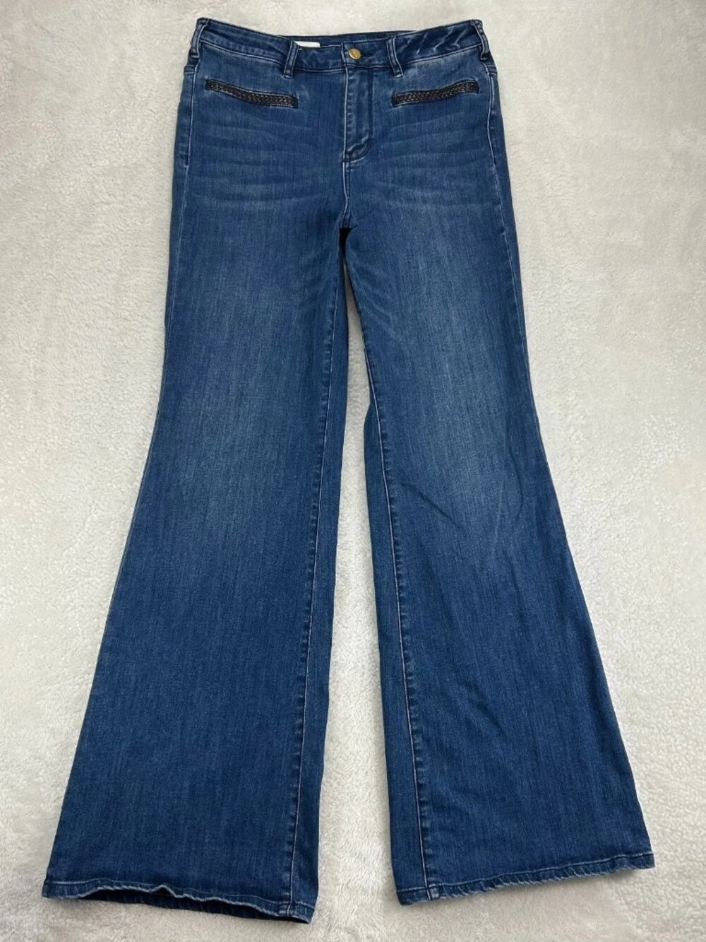 Pilcro And The Letterpress Stet Flare Jeans Womens 30 Blue Denim Whisker Stretch